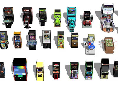 Diverse Collection of Entertainment Appliances Featuring Various Arcade Gaming Machines and Designs 3d model
