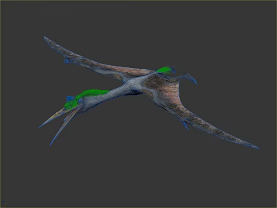 3D Animated Pterosaur Character With Green Head And Winged Creature Design 3d model