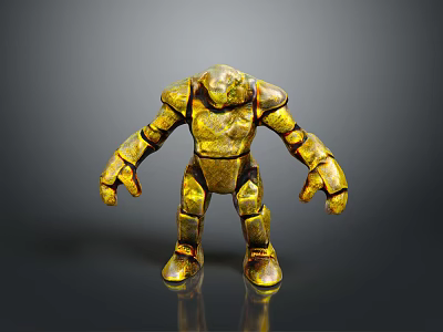 Shiny Golden Armored Robot Sculpture With Metallic Texture And Jointed Limbs 3d model