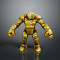Shiny Golden Armored Robot Sculpture With Metallic Texture And Jointed Limbs
