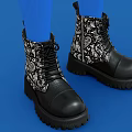 Black Lace Up Boots With Snake Print Design And Chunky Platform Sole