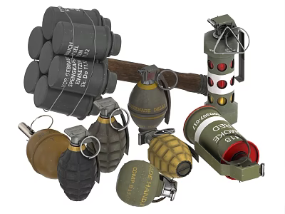 Various Types of Military Hand Grenades Explosive Devices With Fuses And Pins For Military Applications 3d model