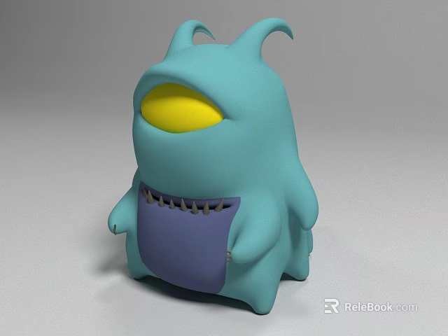 Cute Teal Game Character With Horns Yellow Eyes Stitched Details And Purple Lower Body 3d model 