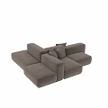 Modern Brown Velvet Sofa Ottoman With Modular Design And Decorative Pillows