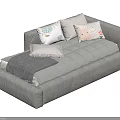Modern Gray Single Bed Interior With Decorative Pillows And Soft Blanket