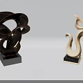 Abstract Modern Sculptures With Curved Design And Black Gold Bases