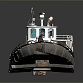 Detailed Vintage Metal Boat Model With White Cabin Deck Railings And Chimney On Weathered Hull