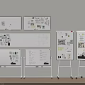 Whiteboards and Drawing Boards with Charts Sketches Notes and Stickers Arranged Against Wall