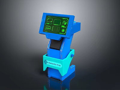 Blue Self Service Kiosk with Green Interface Display Screen and Dynamic Type Label 3d model
