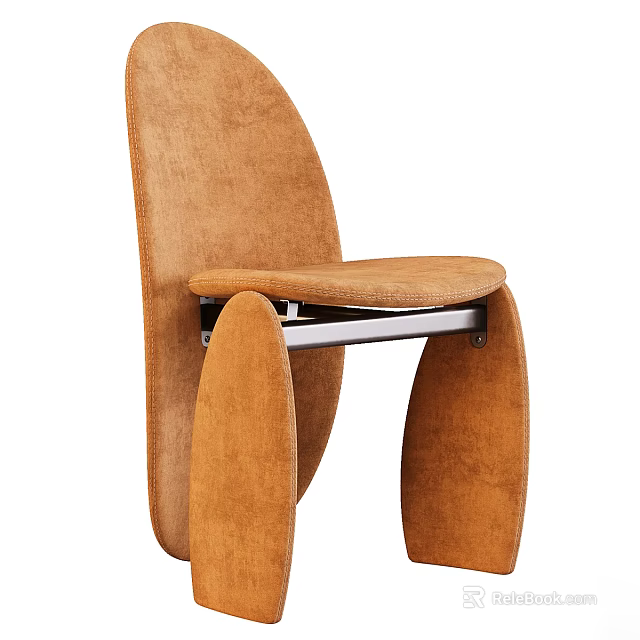 Brown Single Sofa With Curved Backrest Velvet Fabric And Unique Curved Metal Legs 3d model 