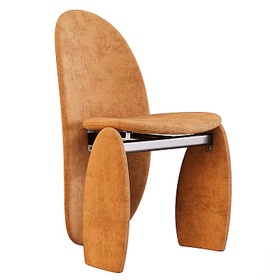 Brown Single Sofa With Curved Backrest Velvet Fabric And Unique Curved Metal Legs 3d model