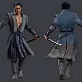 Game Movie Character In Wuxia Style Robe Holding Sword Front And Back Views