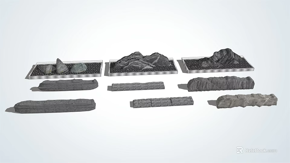 Different Types of Natural Stone and Wood with Various Shapes and Textures 3d model 