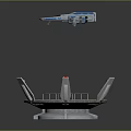 Circular Landing Platform With Yellow Markings White Supports And Blue Aircraft