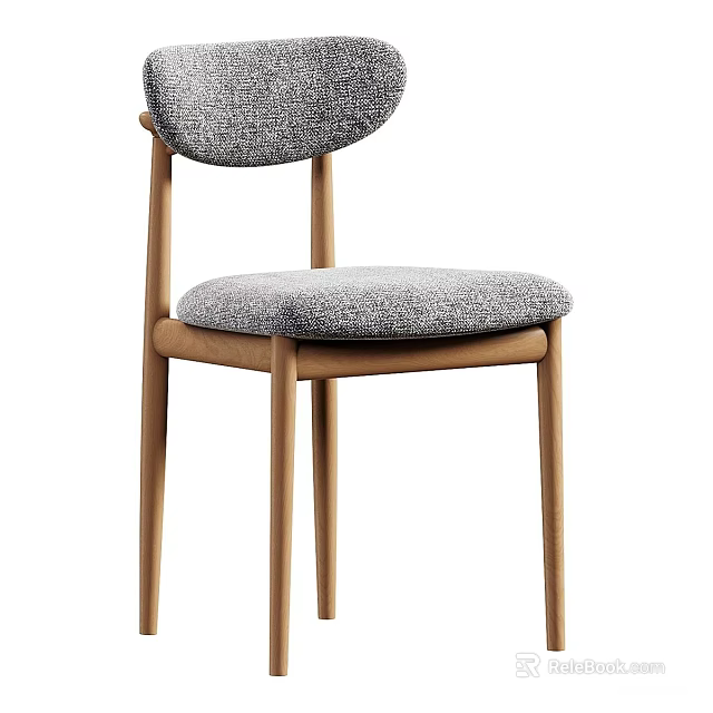 Minimalist Dining Chair With Round Gray Fabric Backrest And Wooden Legs 3d model 