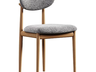 Minimalist Dining Chair With Round Gray Fabric Backrest And Wooden Legs 3d model