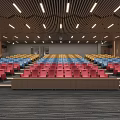 Spacious Modern Conference Hall Interior With Large Screen Red Seats And Wooden Decor