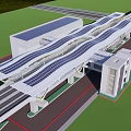 Modern White Transportation Hub With Solar Panel Roof And Railway Tracks Structure