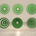 Crafted Bamboo Circular Decorative Artworks Arranged in Rows on White Wall 3d model