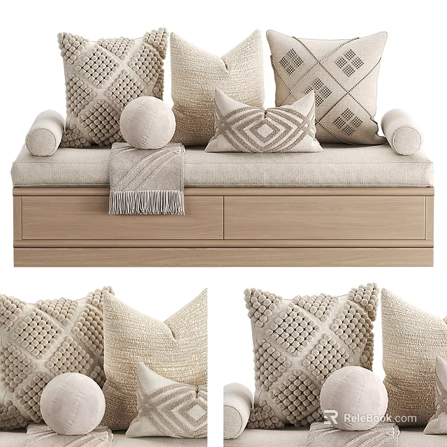 Modern Lazy Sofa With Soft Linen Cushions And Geometric Pattern Pillows 3d model 