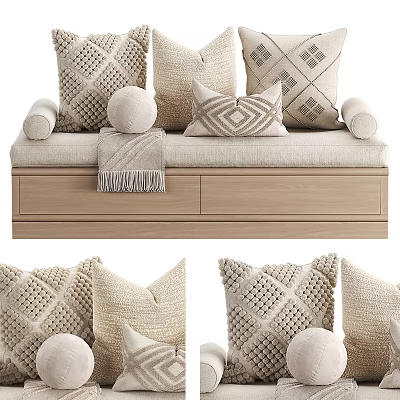 Modern Lazy Sofa With Soft Linen Cushions And Geometric Pattern Pillows 3d model