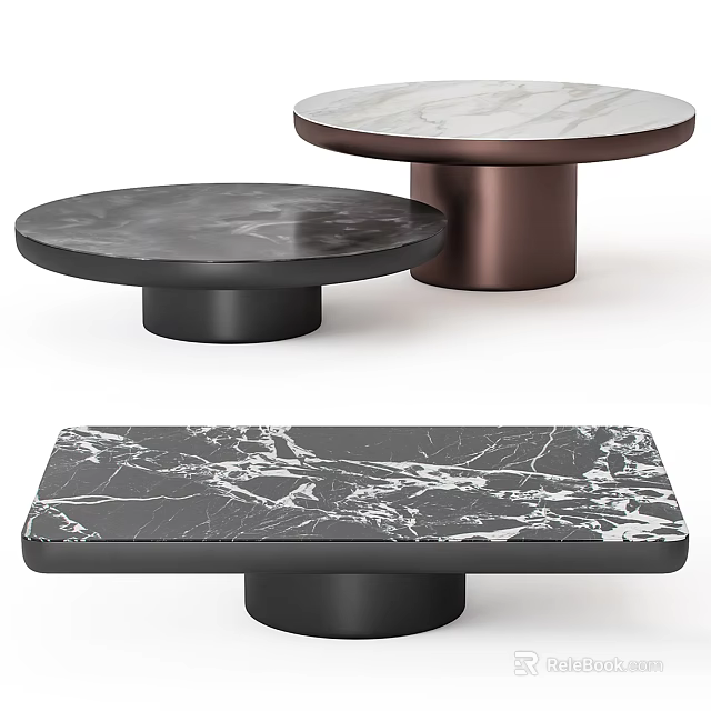 Modern Coffee Table With Marble Top Black Brown Base Round Square Design 3d model 