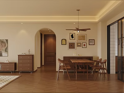 Modern TV Background Wall Design With Decorative Paintings Wooden Elements And Soft Lighting 3d model