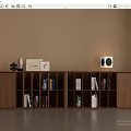 Modern Walnut Bookcase With Open Shelves And Decorative Items 3d model