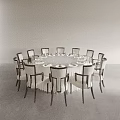 Elegant Round Dining Table Set with Chairs White Tablecloth and Tableware for Dining Room 3d model