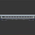 Blue and White Train Carriage with Multiple Windows Shiny Surface Reflection on Dark Background