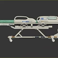 Adjustable Hospital Bed Furniture with Green Mattress White Frame and Wheels