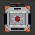 Industrial Cube Equipment With Silver Body Orange Corners Red Wheel And Circular Components