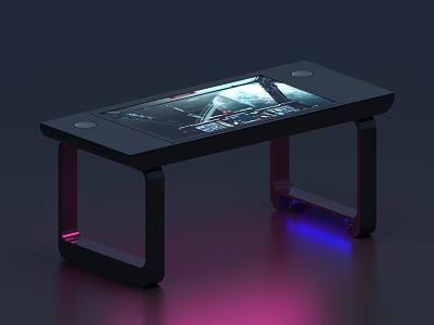 Public Facility Interactive Table With Black Frame And Display Screen And Colored Purple Blue Lighting 3d model