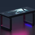 Public Facility Interactive Table With Black Frame And Display Screen And Colored Purple Blue Lighting 3d model
