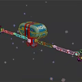 NOX Character And Biomechanical Creature With Blue Body Red White Striped Mechanical Arms