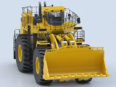 Yellow Heavy Duty Construction Utility Vehicle With Large Bucket And Big Tires 3d model