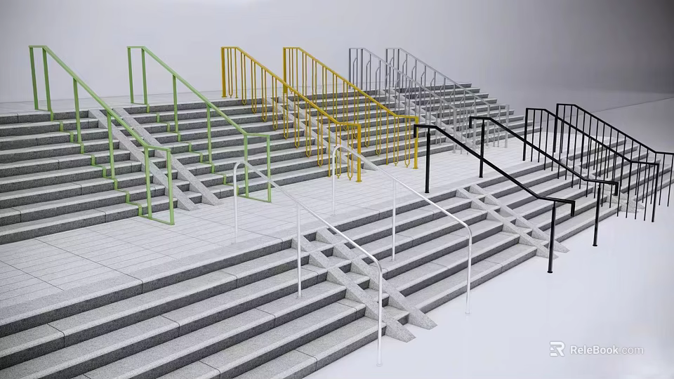 Different Colored Staircase Railing Design With Green Yellow Black And White Options 3d model 
