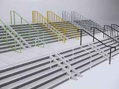 Different Colored Staircase Railing Design With Green Yellow Black And White Options 3d model