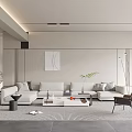 Modern Living Room Interior With White Sectional Sofa Coffee Table Area Rug And Wall Art