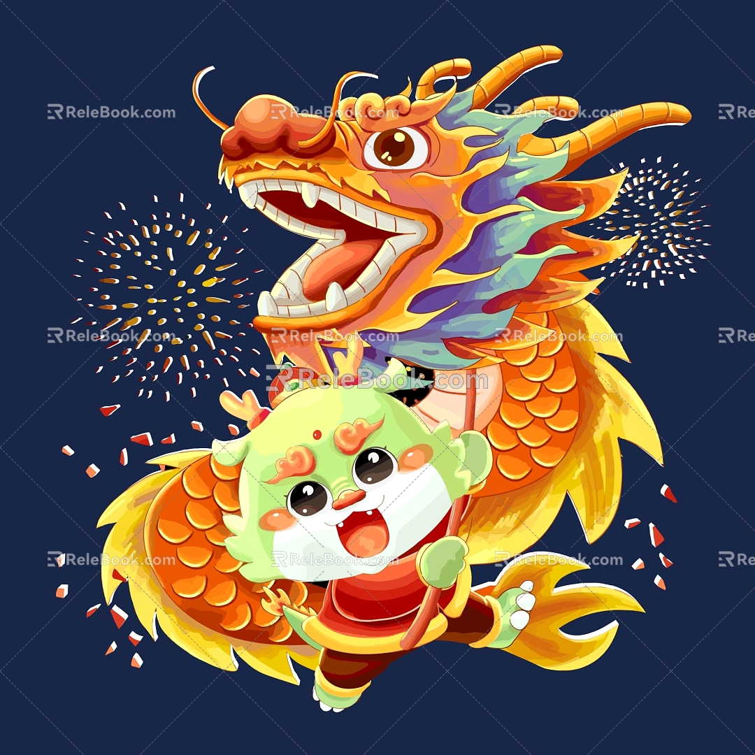 New Chinese Dragon Year Chinese Dragon Golden Dragon Insert Dragon Paper-cutting Dragon Kirin Ruilong 3d model