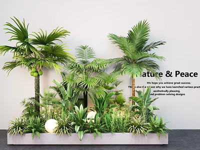 Lush Plant Combination With Palm Trees Green Plants White Spherical Lights And Nature Peace Vibe 3d model