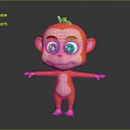 Cute Cartoon Monkey Character with Orange Body Red Top Big Blue Eyes and Arms Outstretched