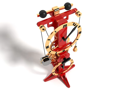 Mechanical Red Frame Clock With Visible Gears Pendulum And Intricate Design 3d model