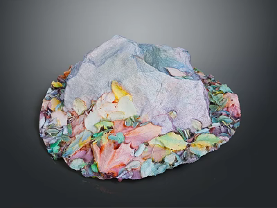 Artistic Stone Wood Creation With Colorful Leaf Decorative Details 3d model