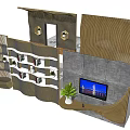 Modern Concrete Background Wall With TV Bookshelf And Green Plant