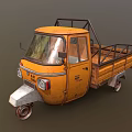 Orange Vintage Three Wheeler Truck With Cab Windshield Cargo Bed And Metal Frame