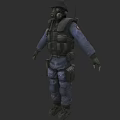 Tactical Game Character In Protective Suit With Gas Mask Blue Top And Tactical Vest