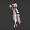 Detailed Game Movie Female Character In Pink White Costume With Stylish Hat And Graceful Pose