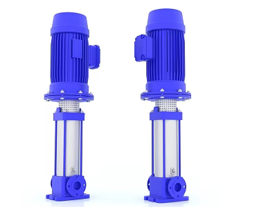 Two Blue Industrial Motor Driven Vertical Pumps With Metal Housing For Industrial Use 3d model