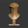 Medieval Golden Helmet With Metallic Armor Design And Display Stand